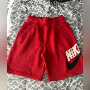 Nike Red Kids Logo Shorts with Black Swoosh